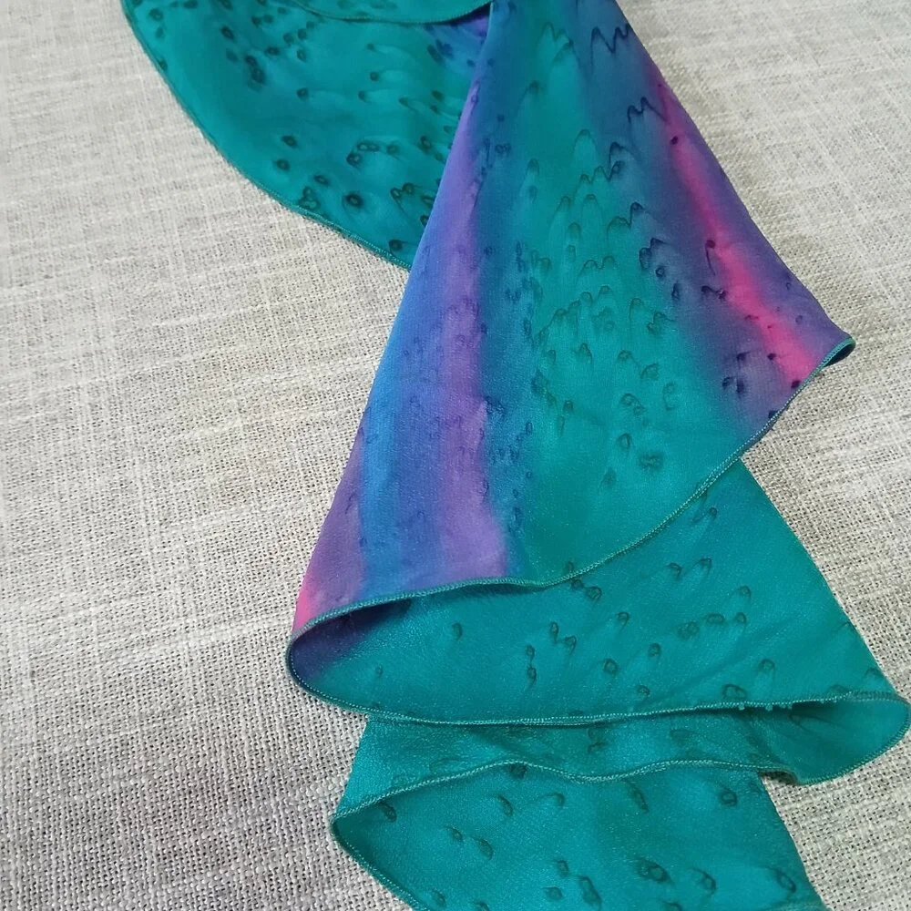 Kriska Swirl Scarf Hand Painted 100% Silk Teal Pink Purple and Blue - Picture 6 of 9